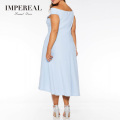 Off Shoulder Dip Hem Twisted Knot Sexy Cocktail Dress Plus Size